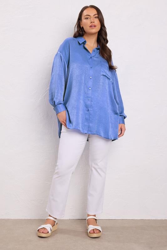 Evans EVANS Curve Blue Metallic Button Through Shirt