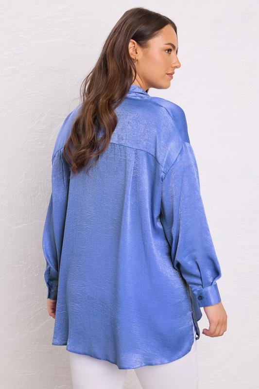 Evans EVANS Curve Blue Metallic Button Through Shirt