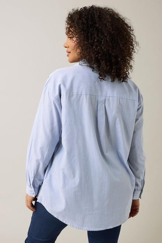 Evans EVANS Curve Blue Stripe Leopard Embroidered Shirt