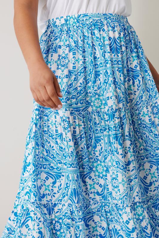 Evans EVANS Curve Blue Tile Print Tiered Maxi Skirt