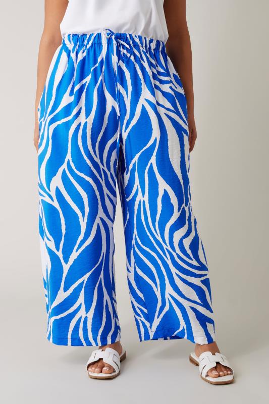 Evans EVANS Curve Blue & White Abstract Print Wide Leg Trousers