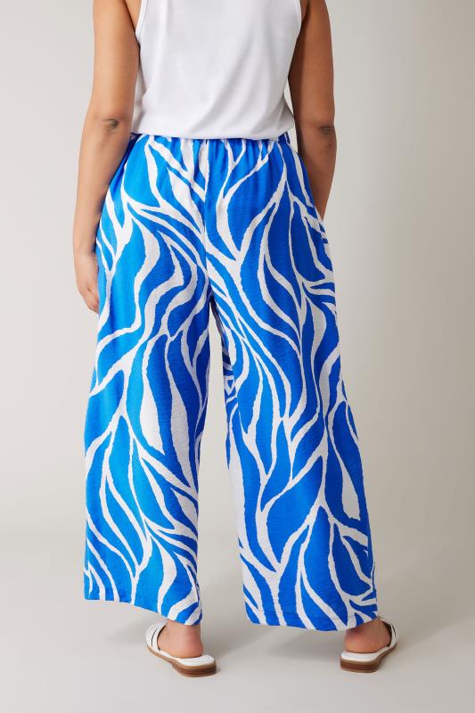 Evans EVANS Curve Blue & White Abstract Print Wide Leg Trousers