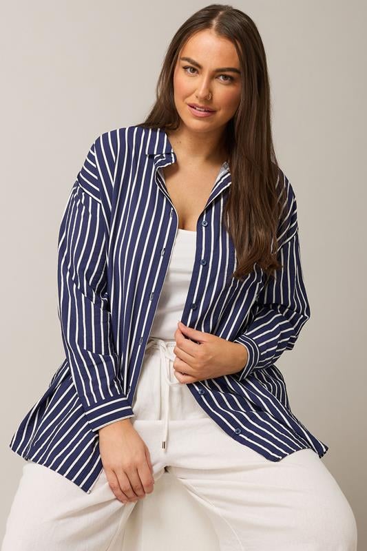 Evans EVANS Curve Blue & White Stripe Girlfriend Shirt