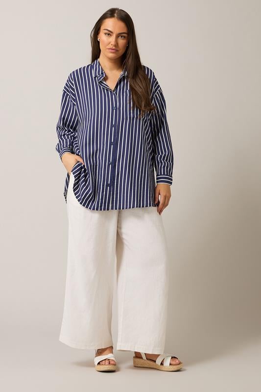 Evans EVANS Curve Blue & White Stripe Girlfriend Shirt