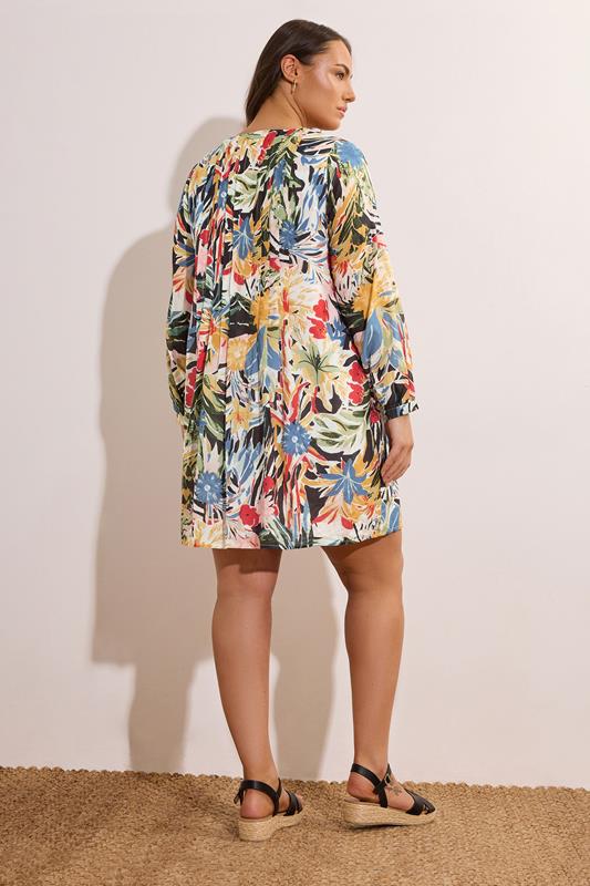 Evans EVANS Curve Blue & Yellow Floral Pleated Swing Dress