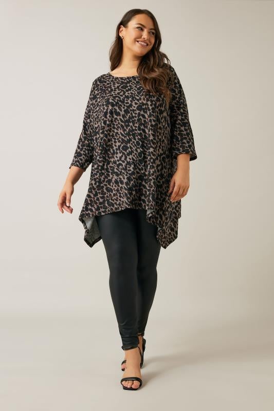 Evans EVANS Curve Brown Leopard Print Hanky Hem Top