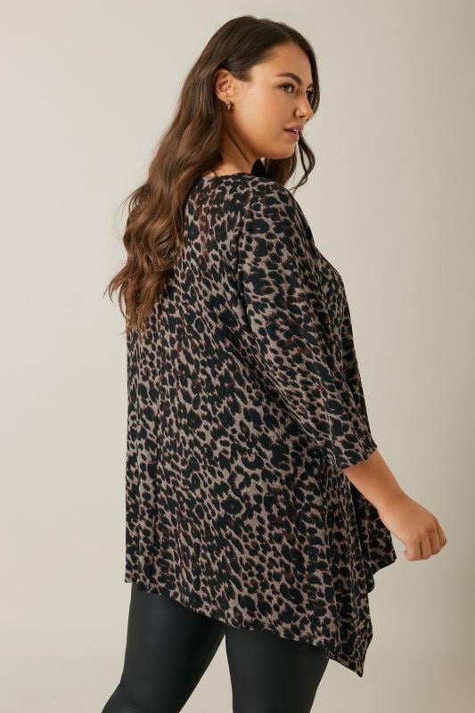 Evans EVANS Curve Brown Leopard Print Hanky Hem Top