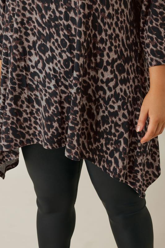 Evans EVANS Curve Brown Leopard Print Hanky Hem Top