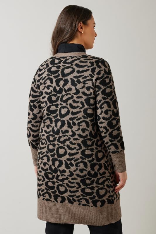 Evans EVANS Curve Brown Leopard Print Knitted Cardigan
