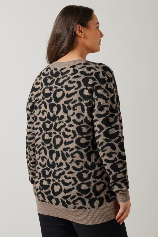 Evans EVANS Curve Brown Leopard Print Knitted Jumper