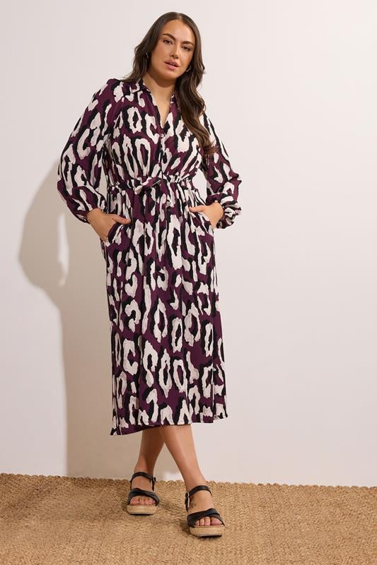 Evans EVANS Curve Burgundy Red Animal Print Crepe Midaxi Dress