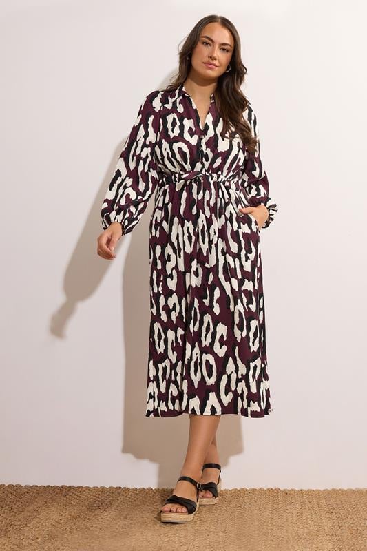 evans EVANS Curve Burgundy Red Animal Print Crepe Midaxi Dress