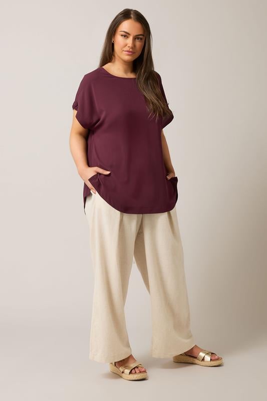 Evans EVANS Curve Burgundy Red Button Sleeve Blouse