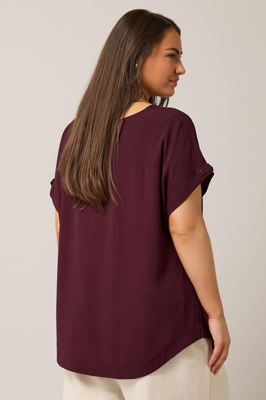 Evans EVANS Curve Burgundy Red Button Sleeve Blouse