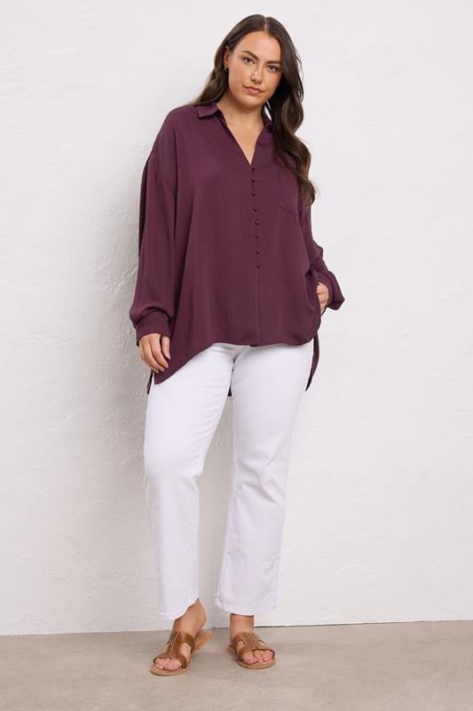 Evans EVANS Curve Burgundy Red Dipped Hem Oversized Shirt