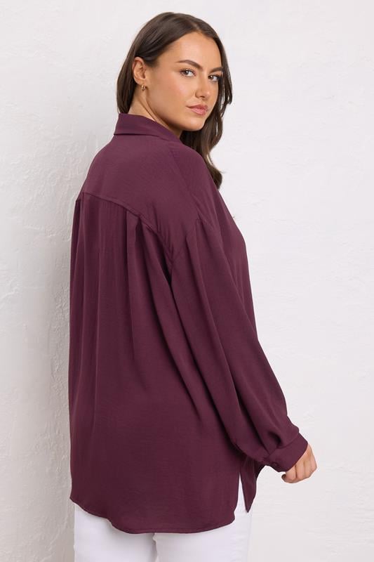 Evans EVANS Curve Burgundy Red Dipped Hem Oversized Shirt
