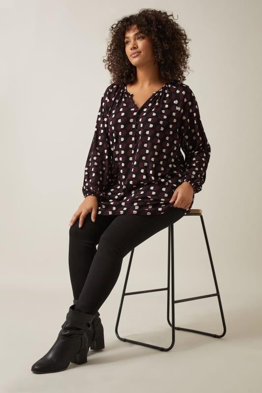 Evans EVANS Curve Burgundy Red Geometric Print Blouse