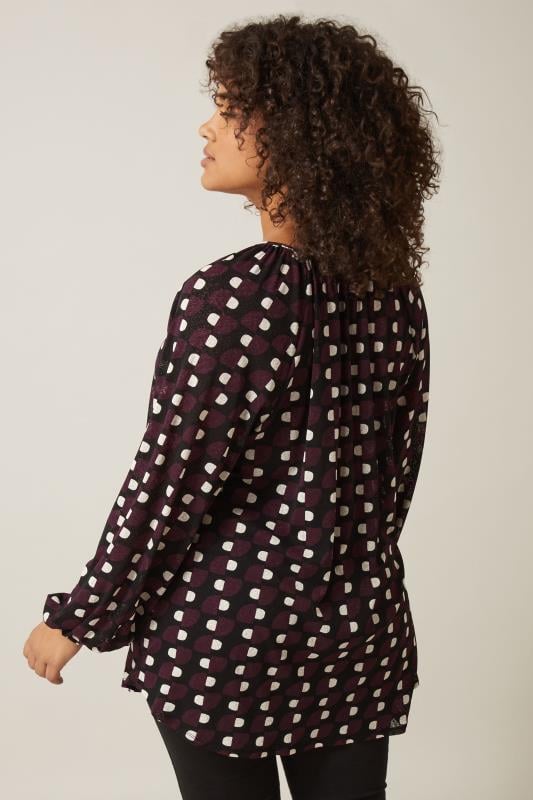 Evans EVANS Curve Burgundy Red Geometric Print Blouse