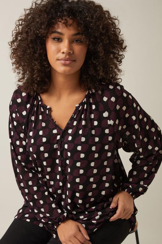 Evans EVANS Curve Burgundy Red Geometric Print Blouse