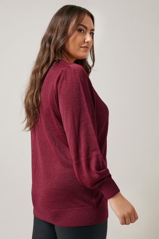 Evans EVANS Curve Burgundy Red Metallic Knitted Jumper