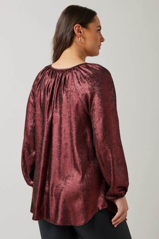 Evans EVANS Curve Burgundy Red Metallic Long Sleeve Blouse