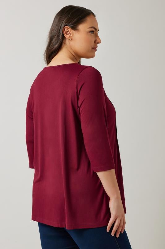 Evans EVANS Curve Burgundy Red Pintuck Modal Rich Top