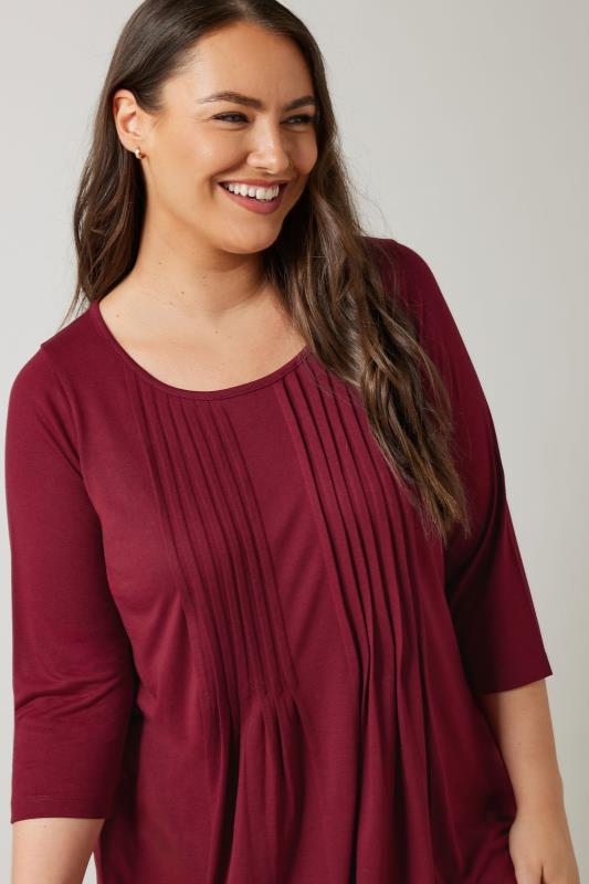 Evans EVANS Curve Burgundy Red Pintuck Modal Rich Top