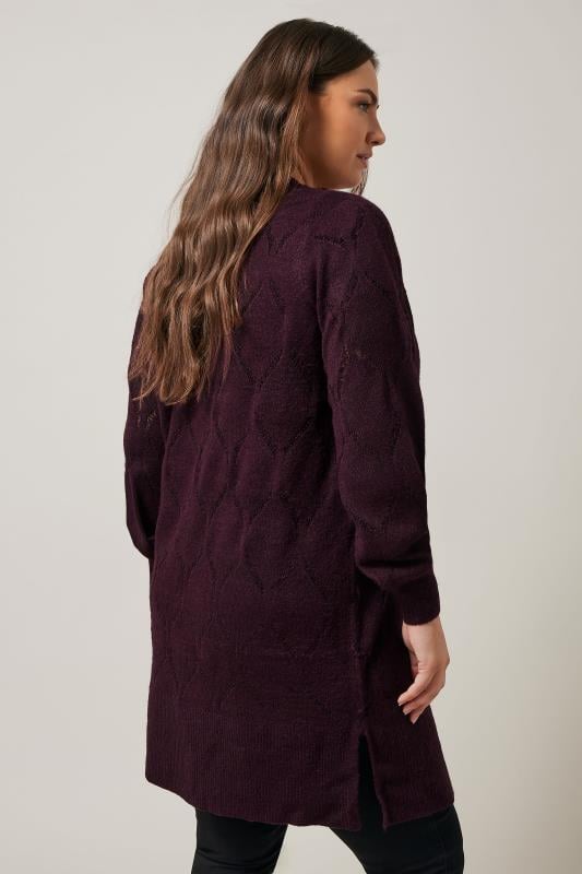 Evans EVANS Curve Burgundy Red Pointelle Knitted Cardigan