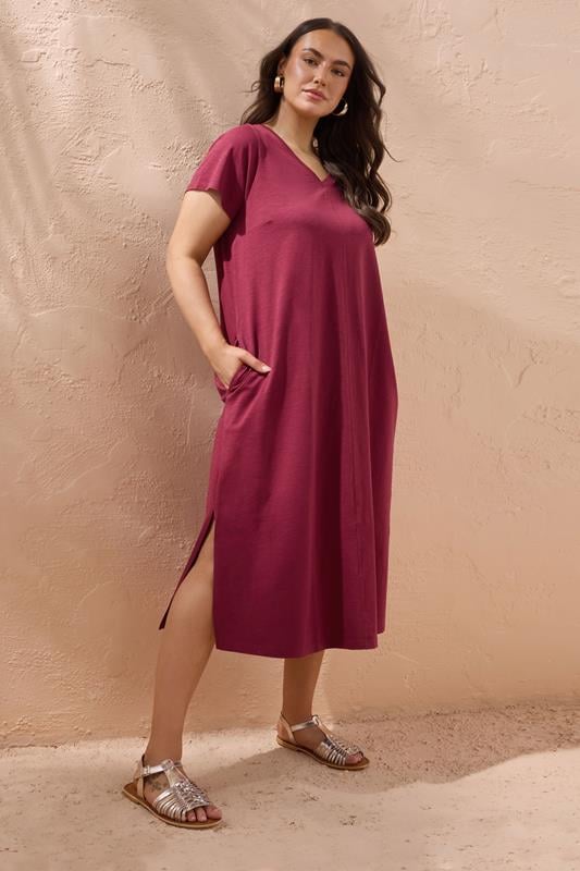 Evans EVANS Curve Burgundy Red Premium Cotton Dress