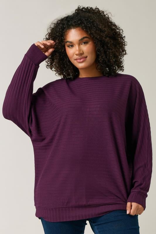 evans EVANS Curve Burgundy Red Ribbed Soft Touch Jumper