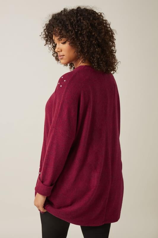Evans EVANS Curve Burgundy Red Stud Longline Jumper