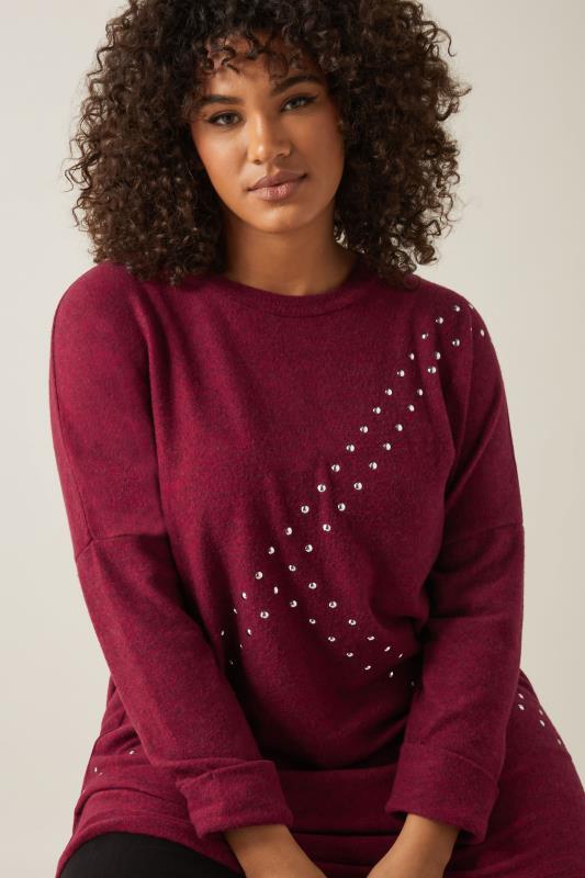 Evans EVANS Curve Burgundy Red Stud Longline Jumper