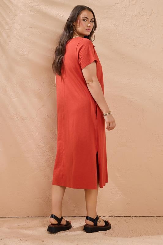 Evans EVANS Curve Burnt Orange Premium Cotton Dress