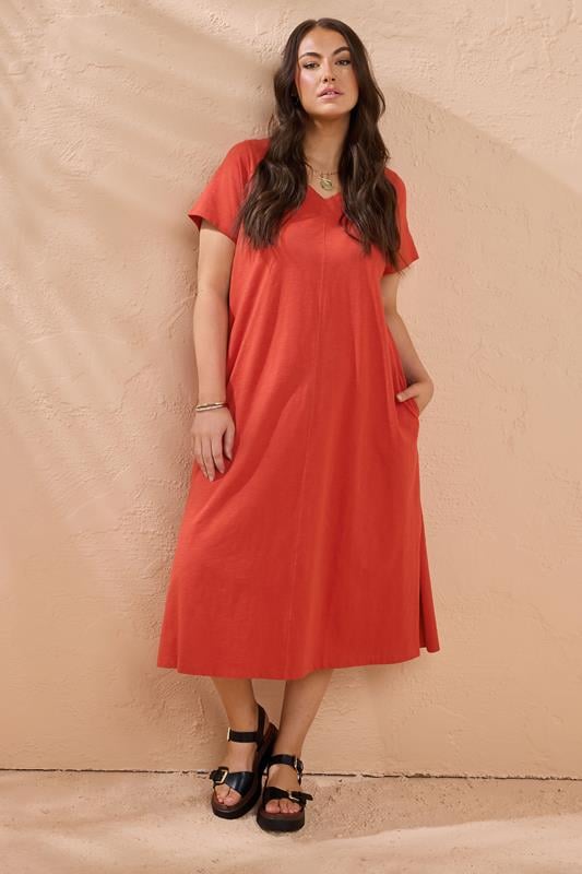 evans EVANS Curve Burnt Orange Premium Cotton Dress