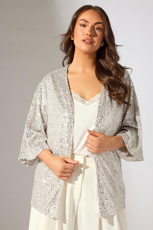 evans EVANS Curve Champagne Gold Sequin Embellished Kimono