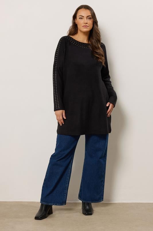 Evans EVANS Curve Charcoal Grey Eyelet Sleeve Jumper