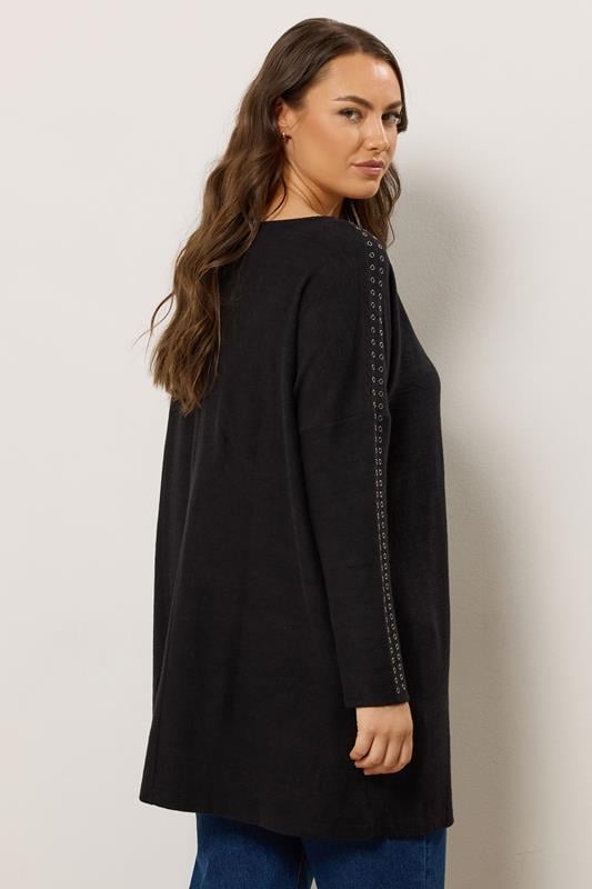 Evans EVANS Curve Charcoal Grey Eyelet Sleeve Jumper