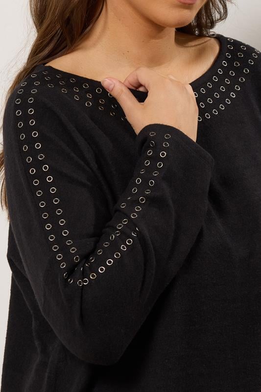Evans EVANS Curve Charcoal Grey Eyelet Sleeve Jumper