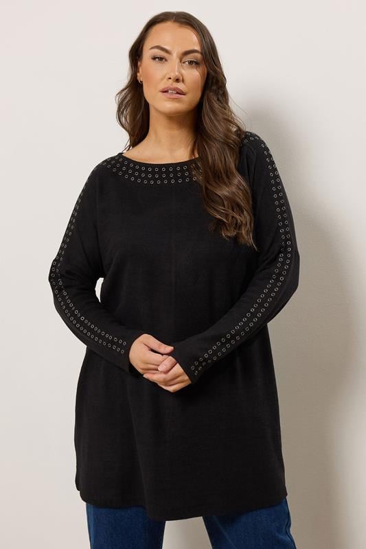 evans EVANS Curve Charcoal Grey Eyelet Sleeve Jumper