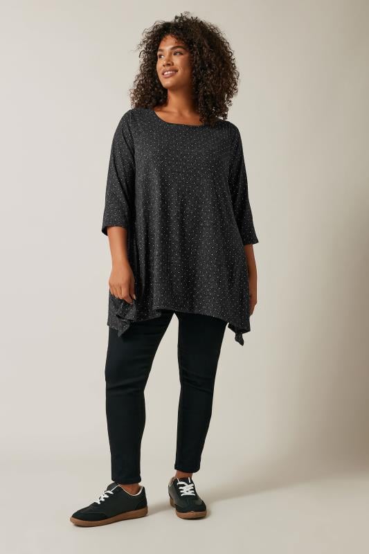 Evans EVANS Curve Charcoal Grey Studded Detail Hanky Hem Top