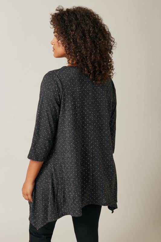 Evans EVANS Curve Charcoal Grey Studded Detail Hanky Hem Top