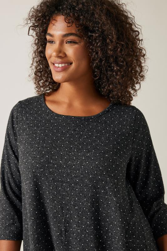 Evans EVANS Curve Charcoal Grey Studded Detail Hanky Hem Top