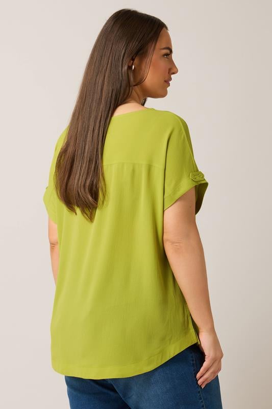 Evans EVANS Curve Chartreuse Green Button Sleeve Blouse