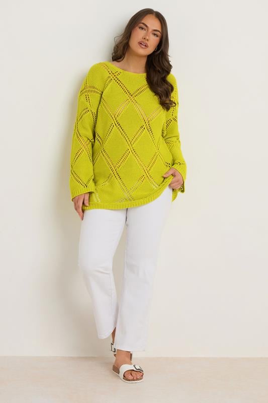 Evans EVANS Curve Chartreuse Green Diamond Pointelle Jumper