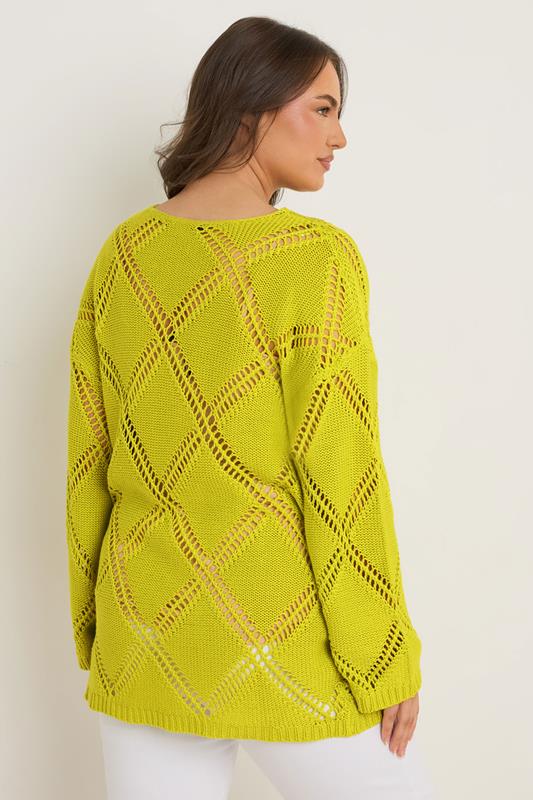 Evans EVANS Curve Chartreuse Green Diamond Pointelle Jumper