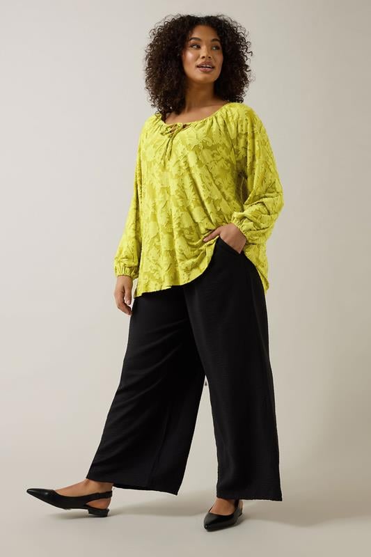Evans EVANS Curve Chartreuse Green Floral Burnout Blouse