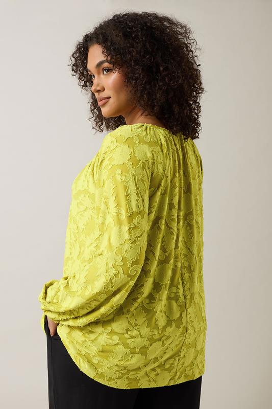 Evans EVANS Curve Chartreuse Green Floral Burnout Blouse
