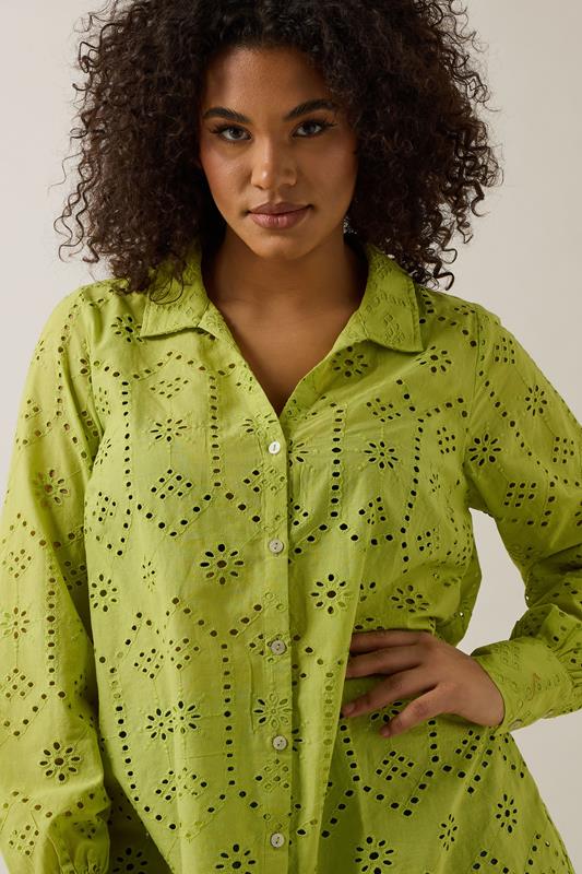 evans EVANS Curve Chartreuse Green Long Sleeve Broderie Shirt