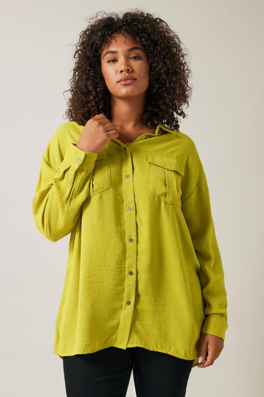 Evans EVANS Curve Chartreuse Green Long Sleeve Utility Shirt
