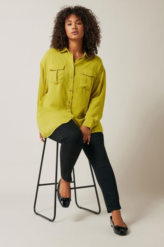 Evans EVANS Curve Chartreuse Green Long Sleeve Utility Shirt